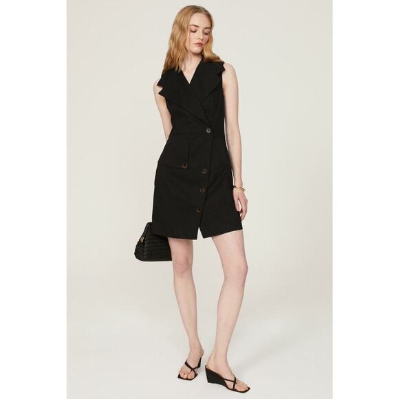 TOCCIN x RTR Black Sleeveless Collar Front Button Trench Wrap Midi Dress Size 8 - Picture 1 of 12